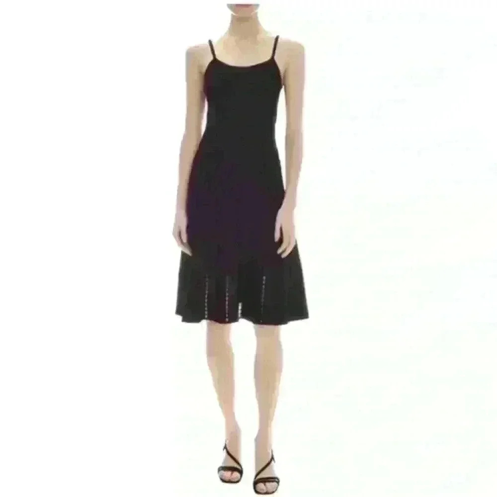Sandro Paris "Winsley" Black Thin Strap Pointelle Knit Dress Size 38/ US 4-6 EUC